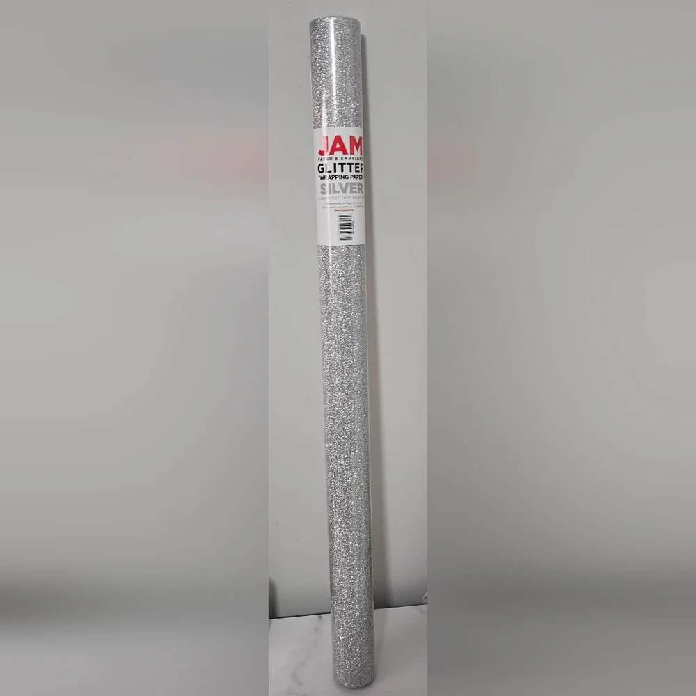 JAM PAPER Silver Glitter Premium Holiday Wrapping Paper- 1 Roll (25sq ft)
